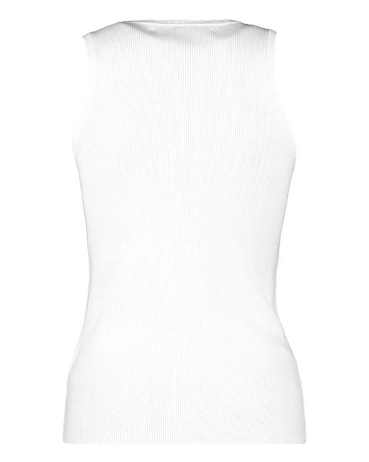 BERNADETTE White Marcel Ribbed Flower-Embellished Tank Top