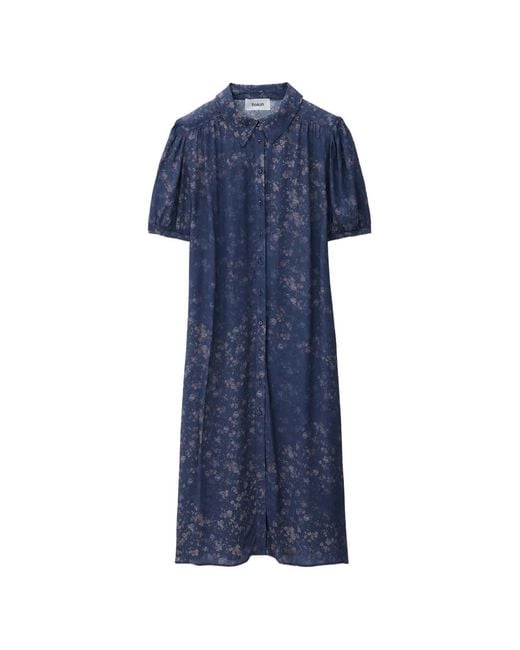 Ba&sh Blue Norma Floral-Print Shirt Dress