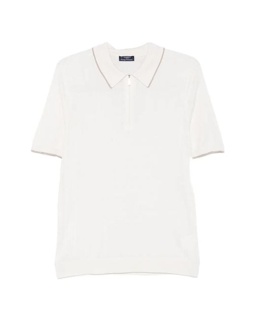 Barba Napoli White Ribbed Contrast-Trim Polo Shirt for men