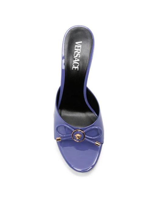 Versace Blue Medusa Patent Leather Mules