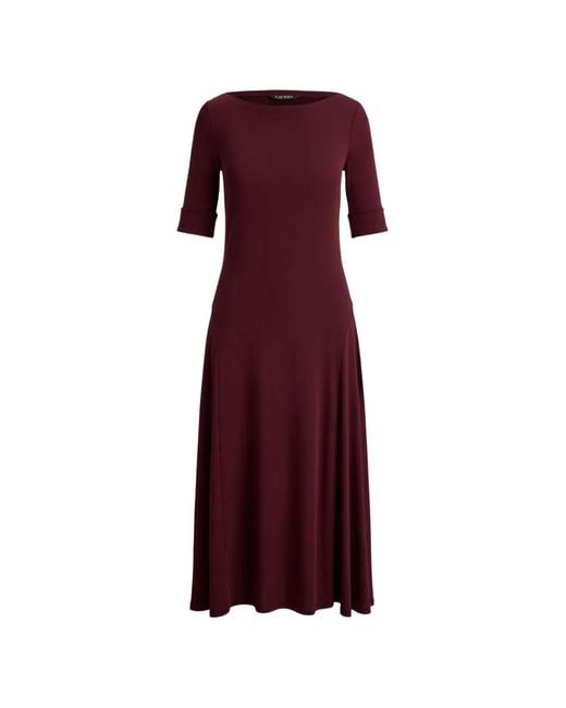 Ralph Lauren Purple Rib-Knit Boat-Neck Midi Dress