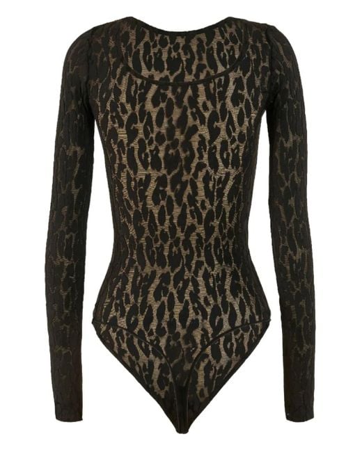 Wolford Black Leo Long-Sleeve Bodysuit