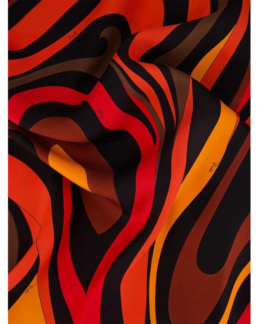 Emilio Pucci Red Marmo Print Cape-Overlay Maxi Dress
