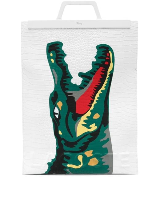 Lacoste Green Crocodile-Print Tote Bag