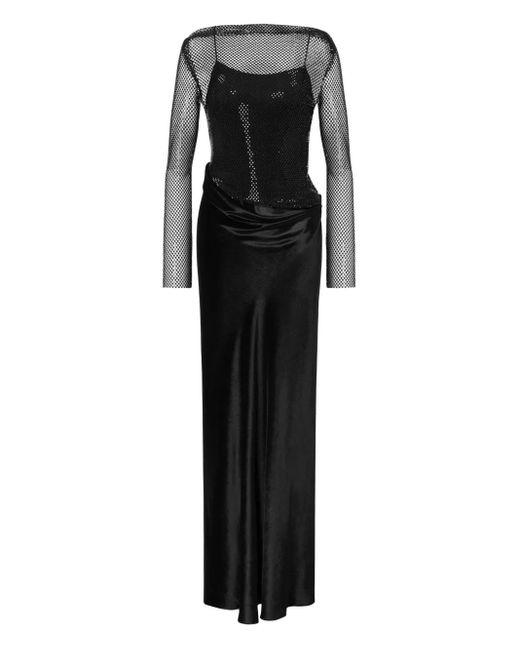 Alberta Ferretti Black Mesh-Overlay Dress