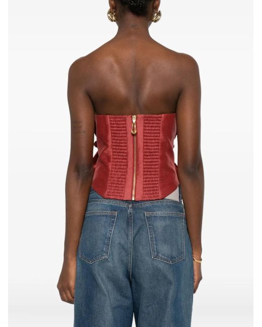 Aje. Red Isla Ruffled Top
