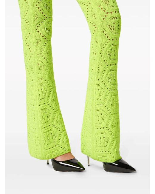 Philipp Plein Green Patterned-Knit Flared Trousers