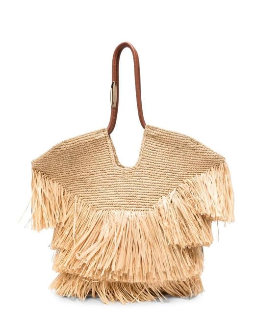 Zimmermann Natural Medium Goldentime Fringed Tote Bag