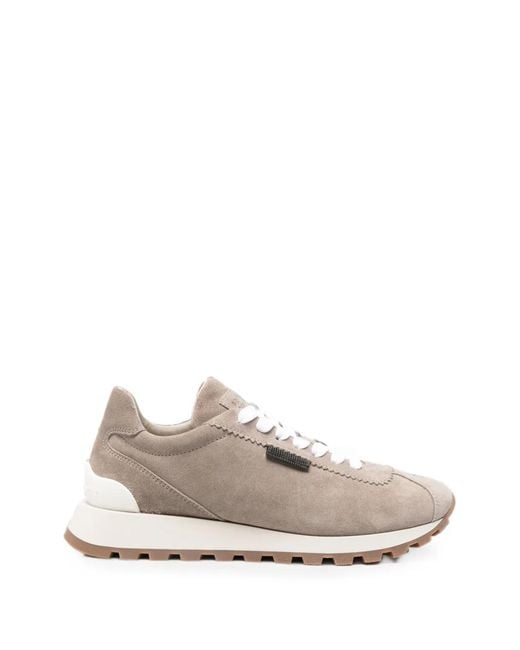 Brunello Cucinelli White Monili-Embellished Suede Sneakers