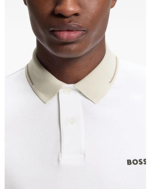 Boss White Logo-Print Polo Shirt for men