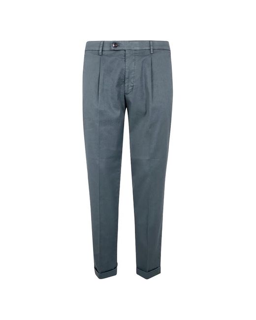Michael Coal Blue Pleated Linen Trousers for men