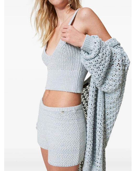 Twinset Blue Textured Knit Shorts