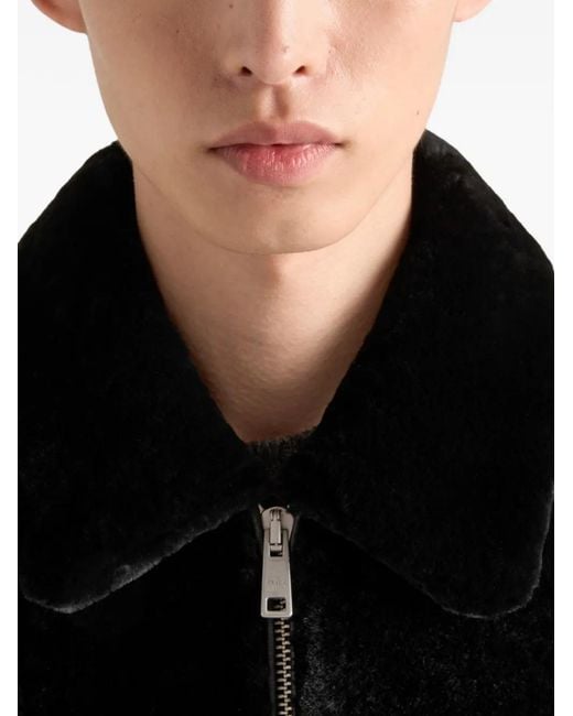 Prada Black Shearling Bomber Jacket for men