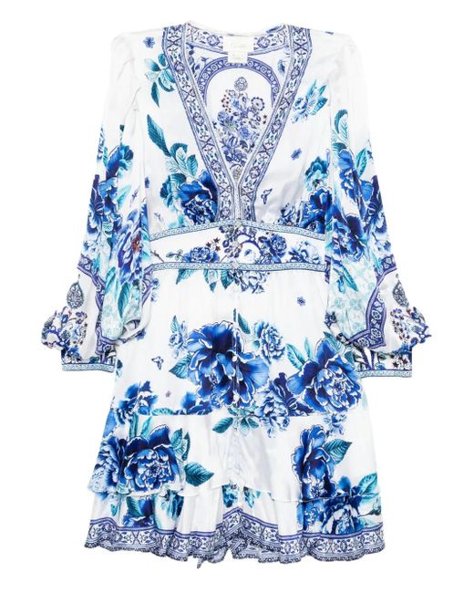 Vestido con volantes y botones Camilla de color Blue