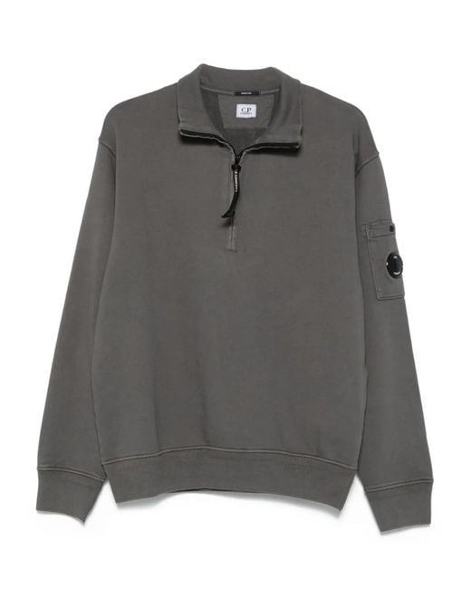 C P Company Gray Half-Zip Pocket Sweatshirt for men