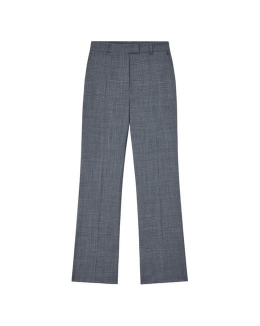 Ganni Blue Slim-Fit Button & Zip Wool-Blend Pants With Belt Loops And Double Welt Pockets
