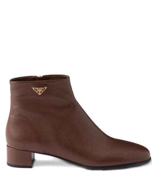 Prada Brown 35Mm Logo Zip Boots