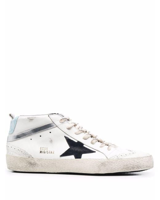 Golden Goose Deluxe Brand White And Navy Blue Mid Star Sneakers for men