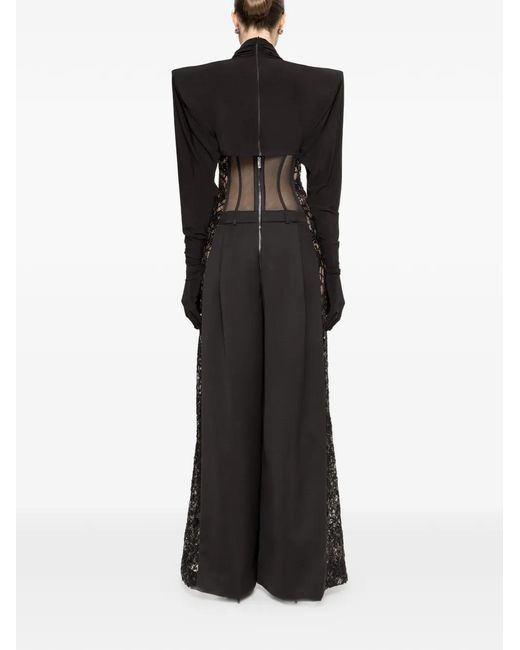 Nissa Black Tulle Waist Wool Pants