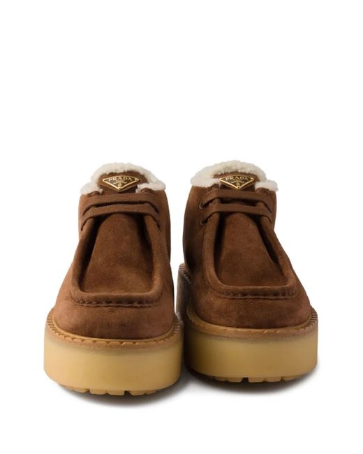 Bottes En Daim À Plateforme Prada en coloris Brown