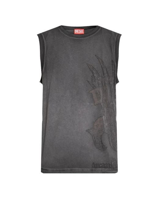 DIESEL Gray T-Rawbisco Graphic-Print Sleeveless T-Shirt for men