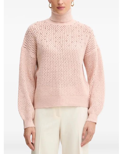 Fracomina Pink Crystal-Embellished Roll-Neck Sweater