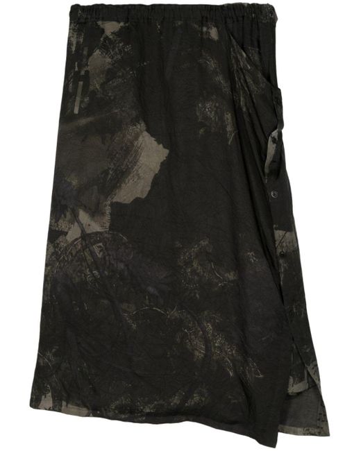 Y's Yohji Yamamoto Black Printed Asymmetric Skirt