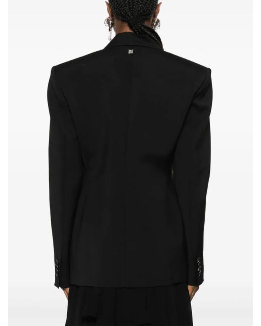 GIUSEPPE DI MORABITO Black Double-Breasted Floral-Brooch Blazer