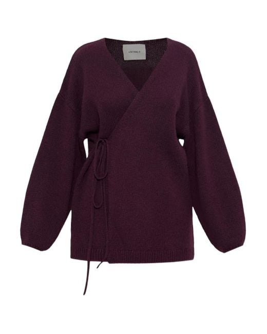 Lisa Yang Purple Cardigan aus Kaschmir mit Wickelband
