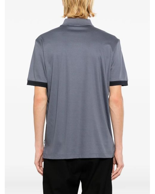 Boss Blue Mercerised-Cotton Polo Shirt With Striped Trims for men
