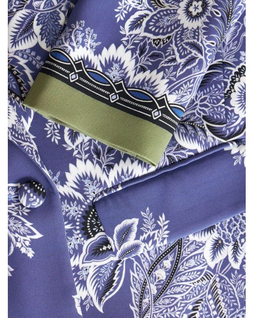 Etro Blue Einreihiger Blazer mit Blumen-Print