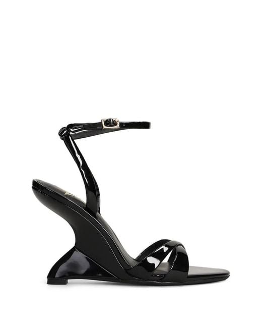 Marc Ellis Black Patent-Finish Sculptural-Wedge Sandals