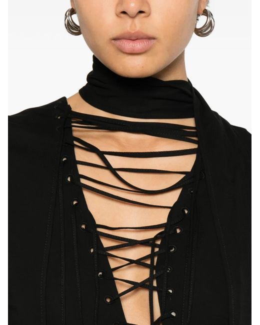 The Attico Black Tie-Detail Maxi Dress