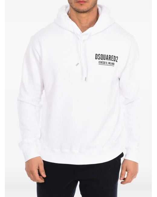 DSquared² White Logo-Print Hoodie for men