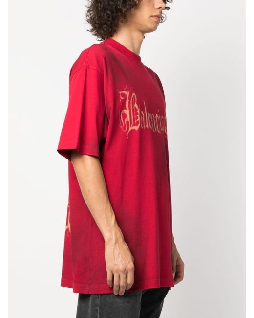 メンズ Balenciaga ロゴ Tシャツ Red