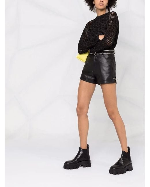 Philipp Plein Black Pin-Embellished Leather Shorts