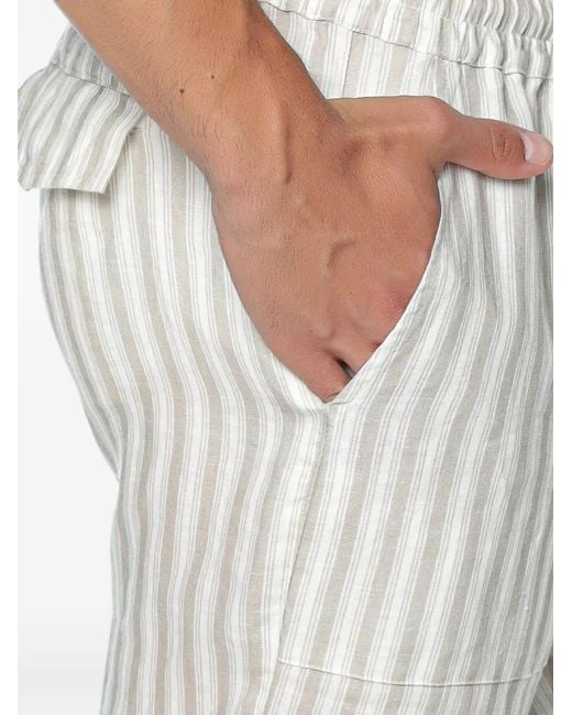 Mc2 Saint Barth White Calais Striped Linen Trousers for men