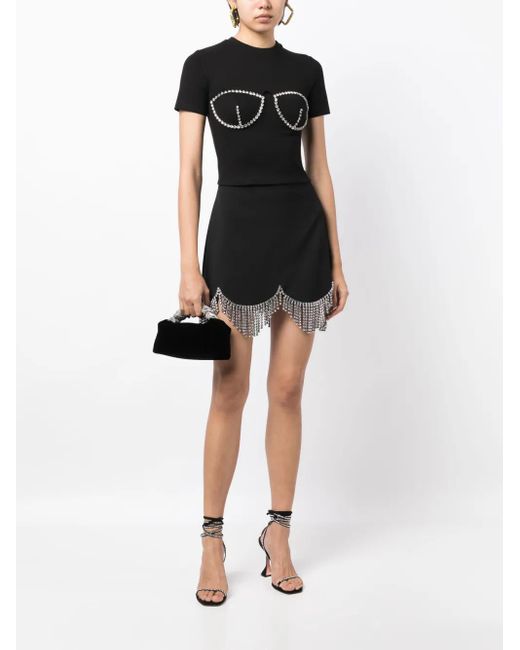 Area Black Bustier-style Crystal-embellished T-shirt