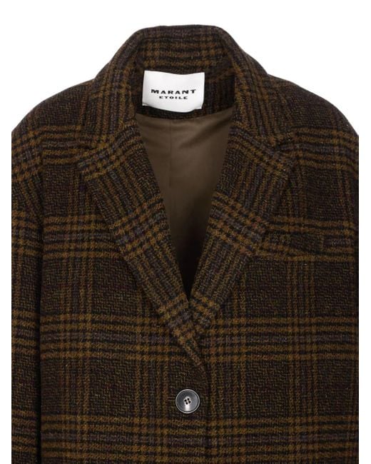 Abrigo de lana a cuadros con botones y cuello en V Isabel Marant de color Brown