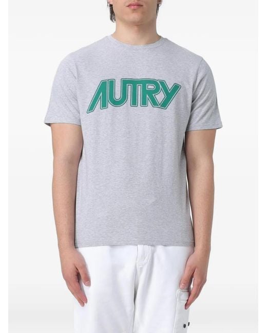Autry Gray Logo-Print Cotton T-Shirt for men
