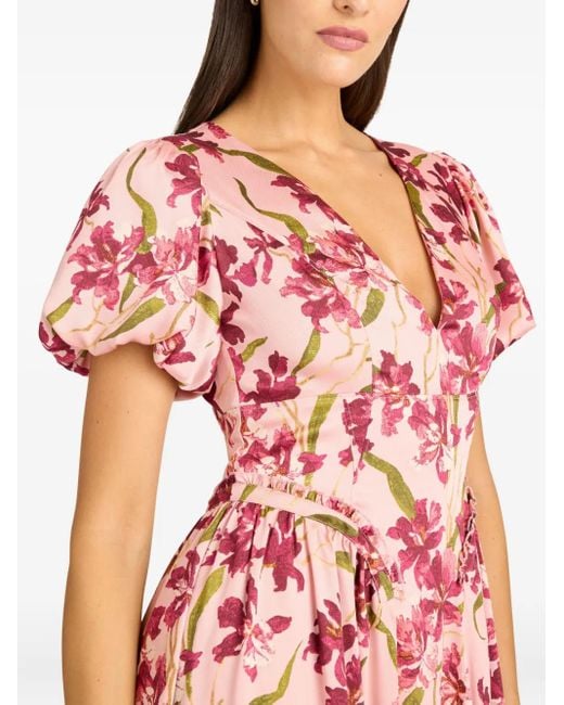 Cinq À Sept Red Kleid Mit Puffärmeln