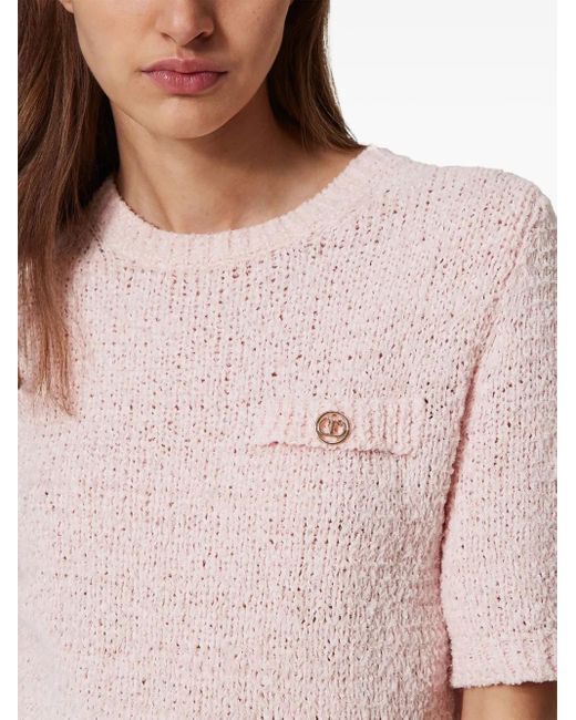 Twinset Pink Oval T Button Cropped Jumper