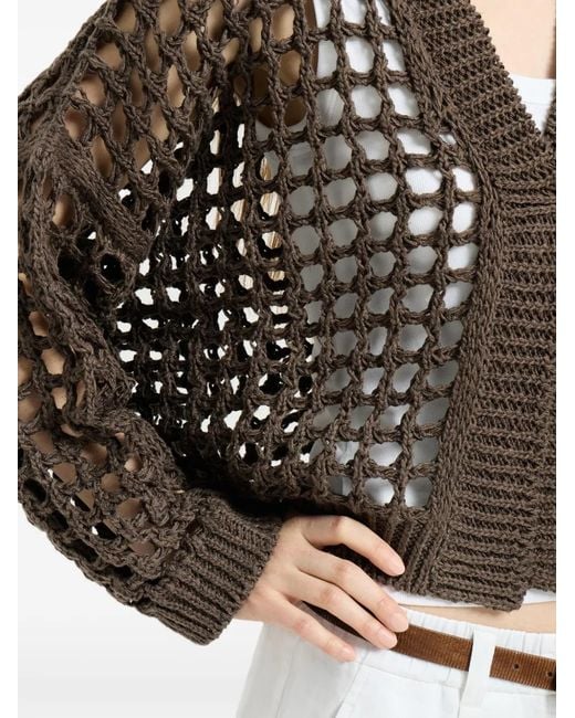 Brunello Cucinelli Black Jute And Cotton Net Cardigan