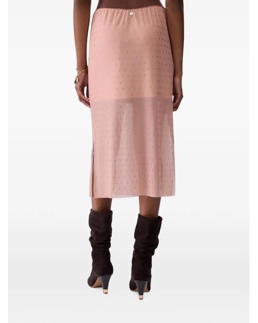 Liu Jo Natural Embroidered Tulle Midi Skirt