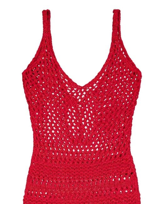 Laneus Red Crochet-Knit Dress