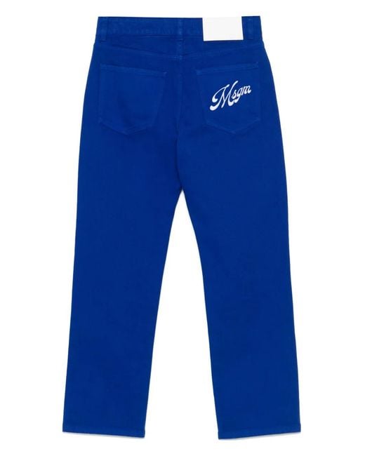 MSGM Blue Logo-Embroidered Jeans