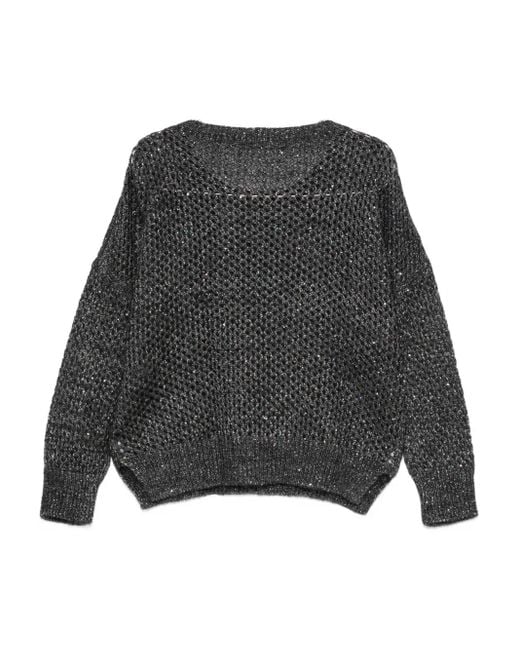 D.exterior Gray Open-Knit Sweater