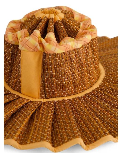 Lorna Murray Brown Ravello Check-Pattern Woven Sun Hat
