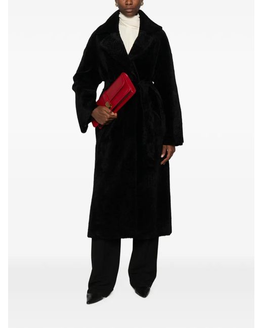 Arma Black Belted Shearling Coat
