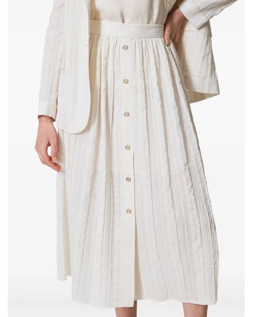 Twinset White Linen-Blend Skirt